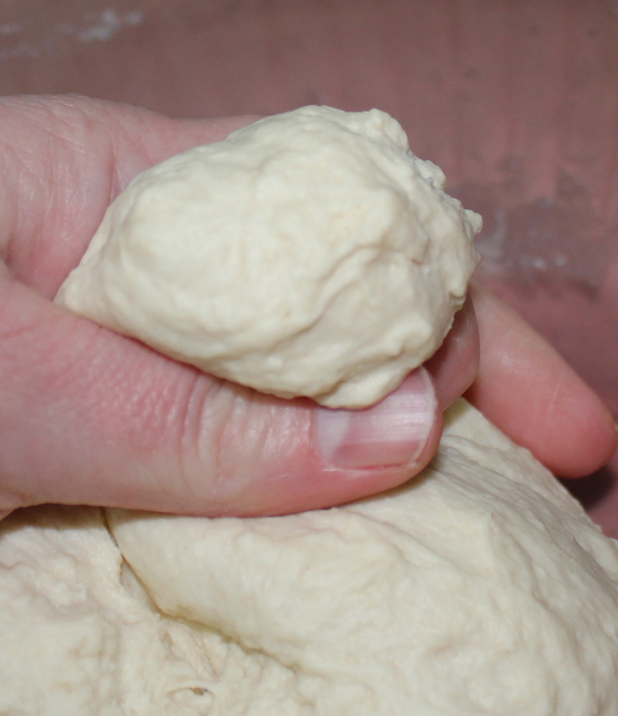 Pinch off a piece of dough, about the size of a golf ball, roll into a ball and place in a greased baking pan. Uniformity is NOT my middle name, so mine are all uniquely sized. Continue with this process until you've filled the pan with rolls, leaving space between each one. Cover and place a warm spot to rise for another hour.