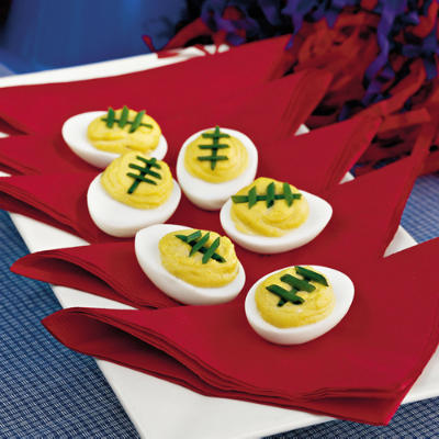 Try some spicy deviled eggs from Southern Living. They're sure to be a hit with your football fans!