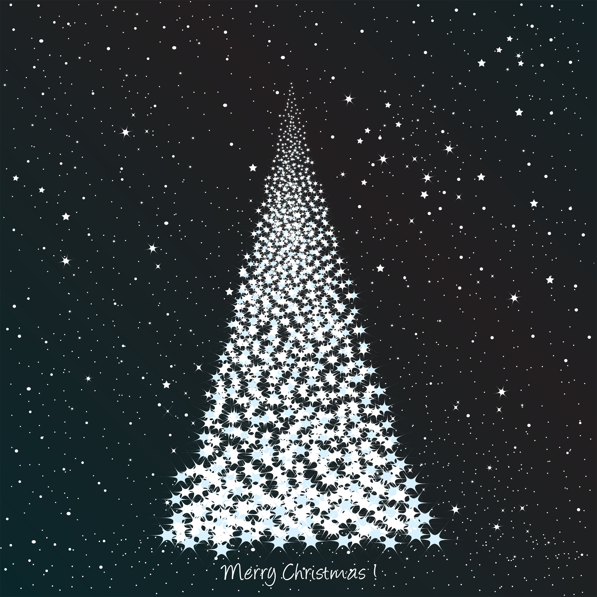 Christmas card with Christmas tree over starry night sky